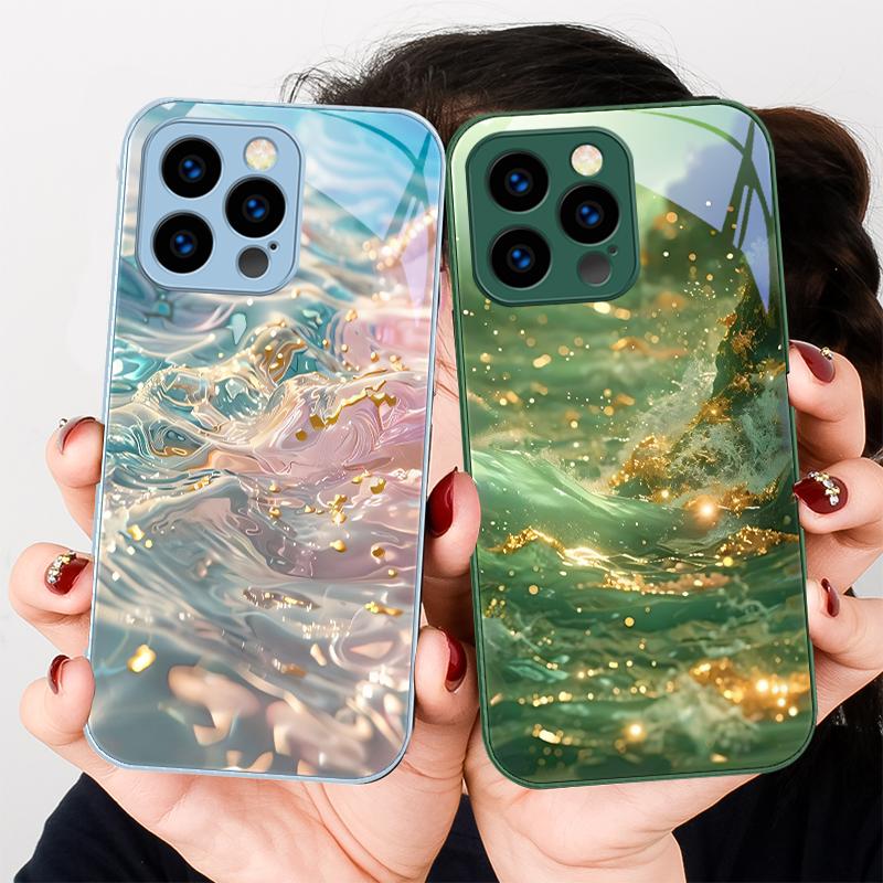 Красочные Волны Синие Для IPhone 16 Plus 15 14 13 12 Mini 11 Pro Max X XS XR 7 8 Plus 2022 Закаленное Стекло Чехол для Телефона