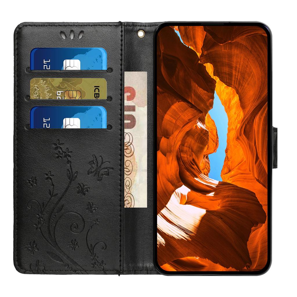 For Honor 400 Lite 5G Leather Wallet Case Butterfly Flower Imprinted Phone Cover with Strap