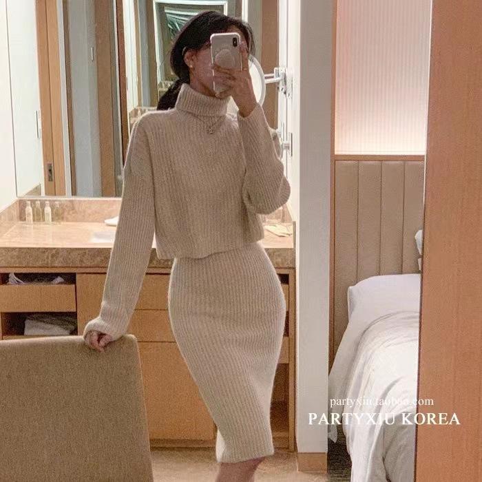 Ayollar Qishki 2 ta Paket Uzun Bodycon Sviter Ko'ylak