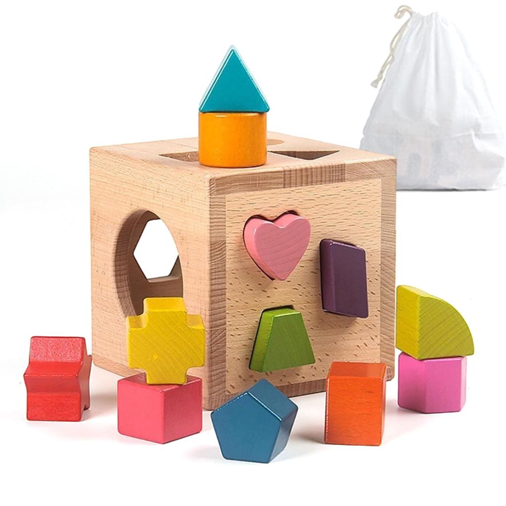 Shinse Shape Fitting Puzzle Box Fitting Shape Matching Wooden Toy Shape Recognition Fingertip Play Activity Cube Montessori Toy Educational Toy for