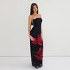 Женское strapless макси-платье Красная Лилия Цветочный принт Элегантное облегающее Вечернее платье для вечеринки