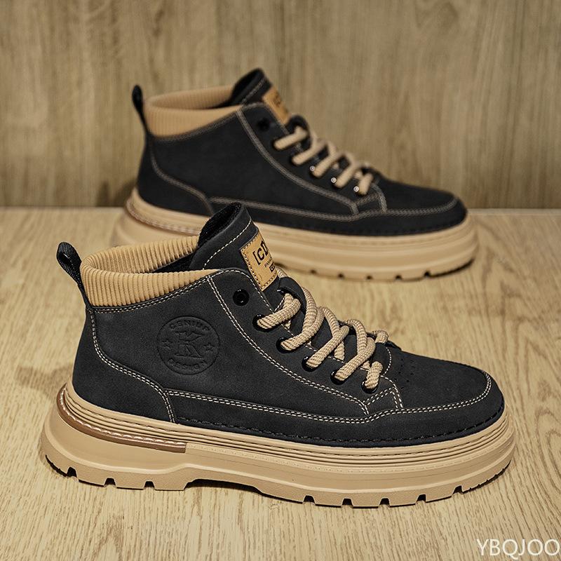 Модная мужская новая осенняя дышащая ретро повседневная обувь черные высокие рабочие простые удобные противоскользящие износостойкие мужские туфли