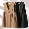 Women's Spring/Autumn British Style Casual Suit Vest Plain Color Simple Pleated Commuter Jacket