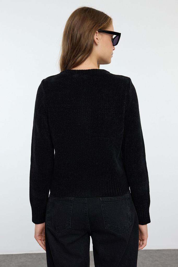 Women's Elegance Style Cardigan Black Premium Yarn Special Yarn Pocket Detailed Knitwear Cardigan
