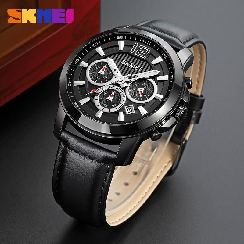 Часы Moment Beauty, кварцевые мужские, водонепроницаемые, кожаные, с тремя глазами, светящиеся, с календарем, спортивные, кварцевые часы