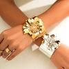 Exaggerate Punk Gold Silver Color Rose Flower Cuff Bangles For Women Vintage New Bracelet Boho Fashion Wide Bangle Jewelry