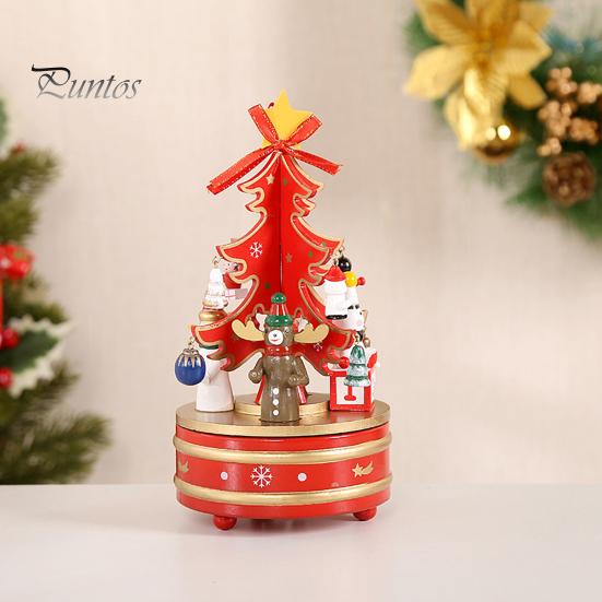Wooden Christmas Tree Music Box Rotating Music Box Holiday Desktop Figurine for Living Room Bedroom Party Decoration