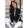 Women's Color Block Striped Half Zip Polo Sweatshirt Loose Long Sleeve Casual Pullover Top
