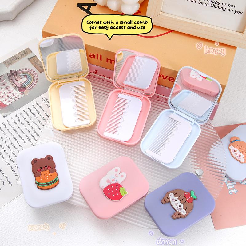 Портативная мультяшная карманная дорожная маленькая массажная щетка для волос мини-карманное зеркало складная расческа для женщин и девочек милые инструменты для укладки