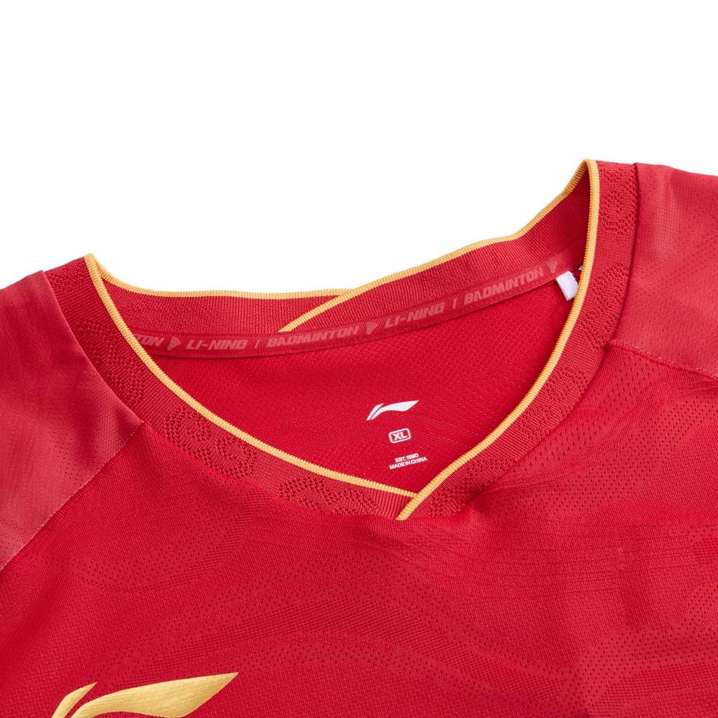 Li Ning Серия Бадминтон Спортивный Повседневный Простой Пуловер Футболка с Коротким Рукавом для Бадминтона Унисекс топы Киноварно-Красный AAYV149-3