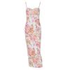 Women Sexy Sling Dress Suspender Style Sleeveless Long Dress Flower Print Backless Hip Wrapped Party Dress