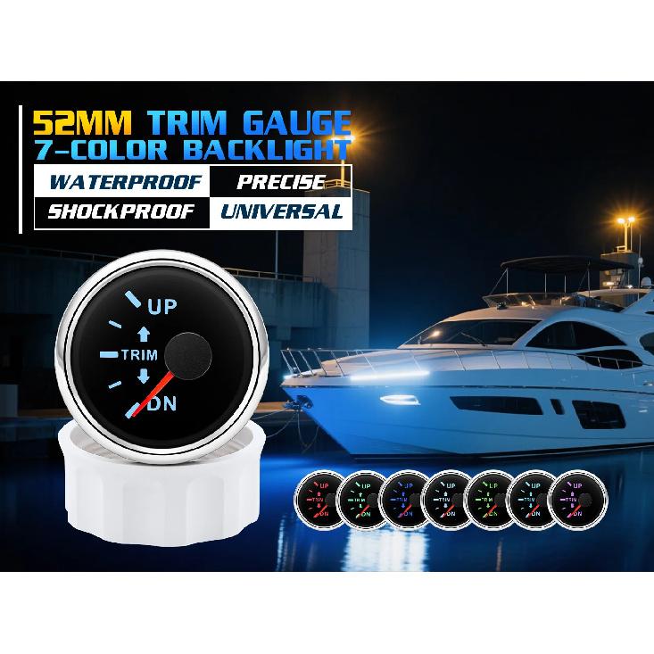 52mm Boat Balance Gauge 0-190ohm Boat Trim Meter Trim Tilt Indicator Digital pointer Gauge 7-color backlight For Yacht Marine