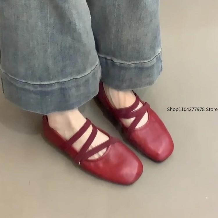 Fashion Spring Ballet Flat Shoes Women Comfy Leather Shoes 2025 Women Luxury Women Square Toe Flat Mary Janes Ladies Shoes Double Buckle