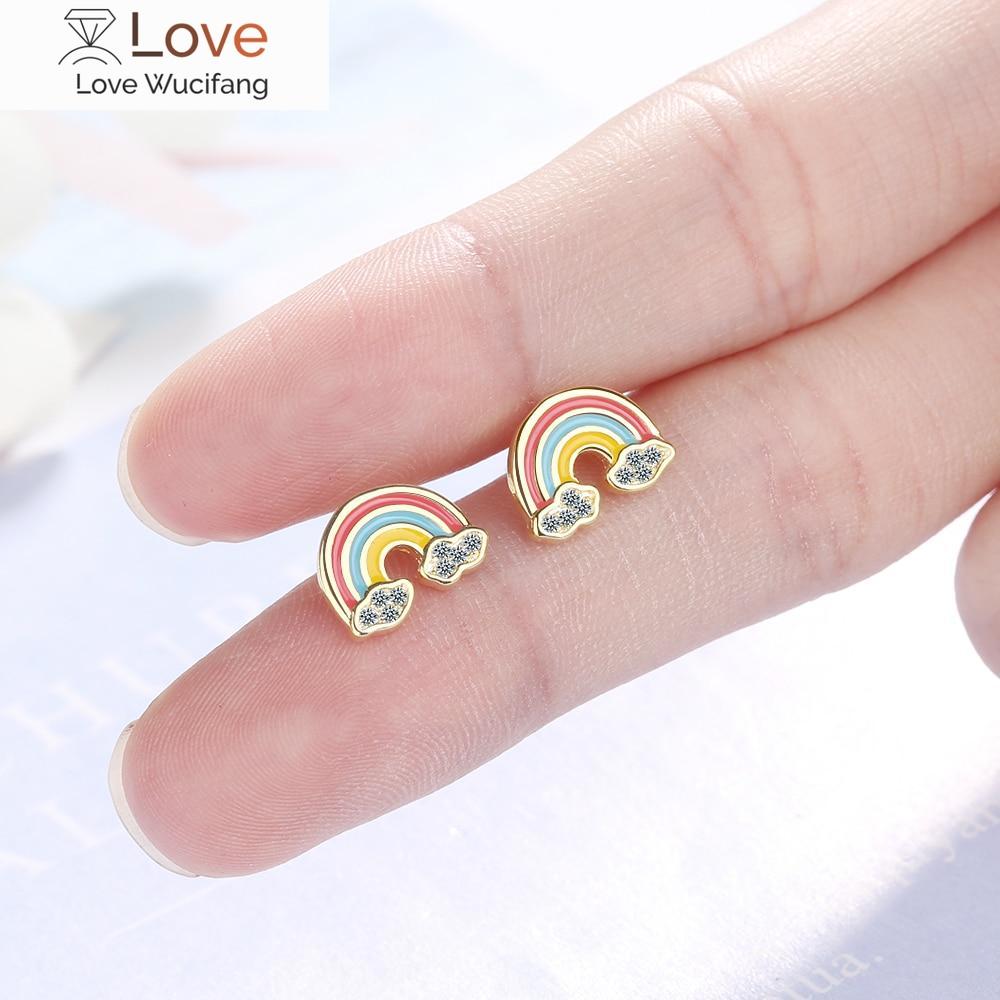 100 %925 Solid Real Sterling Silver 5mmx12mm Rainbow Cloud With Cz Stud Earring For Teen Girl Friend Kid Lady Xy1029