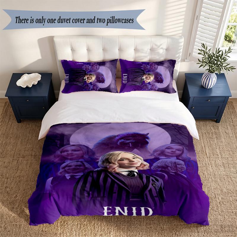 Wednesday 3‑Piece Bedding Set Soft Microfiber Duvet Cover Pillowcases Comfortable Bed Linen for Bedroom Decoration