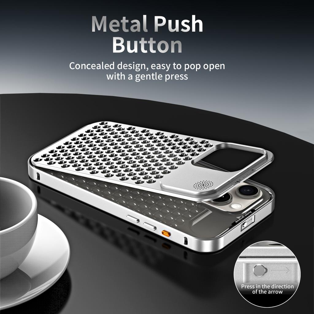 Elastic Buckle Aluminum Alloy Aromatherapy Cover iPhone 16 15 14 Pro Max Case Case For Iphone 12 13 Pro Iphone Case Hollow Heat Dissipation Anti-fall