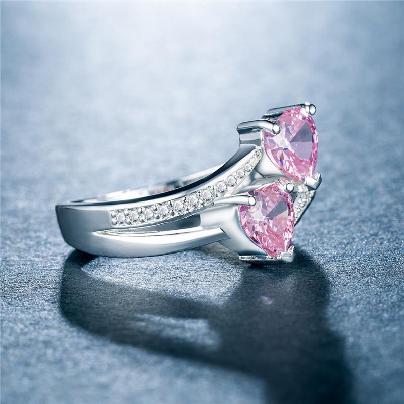 2026 Design Double Heart Shape Zircon Ring European and American Ring Jewelry