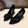 Women's Slope Heel Single Shoes Autumn New Pointed Head Shallow Mouth Butterfly Knot Anti-slip Wear-resistant High Heels