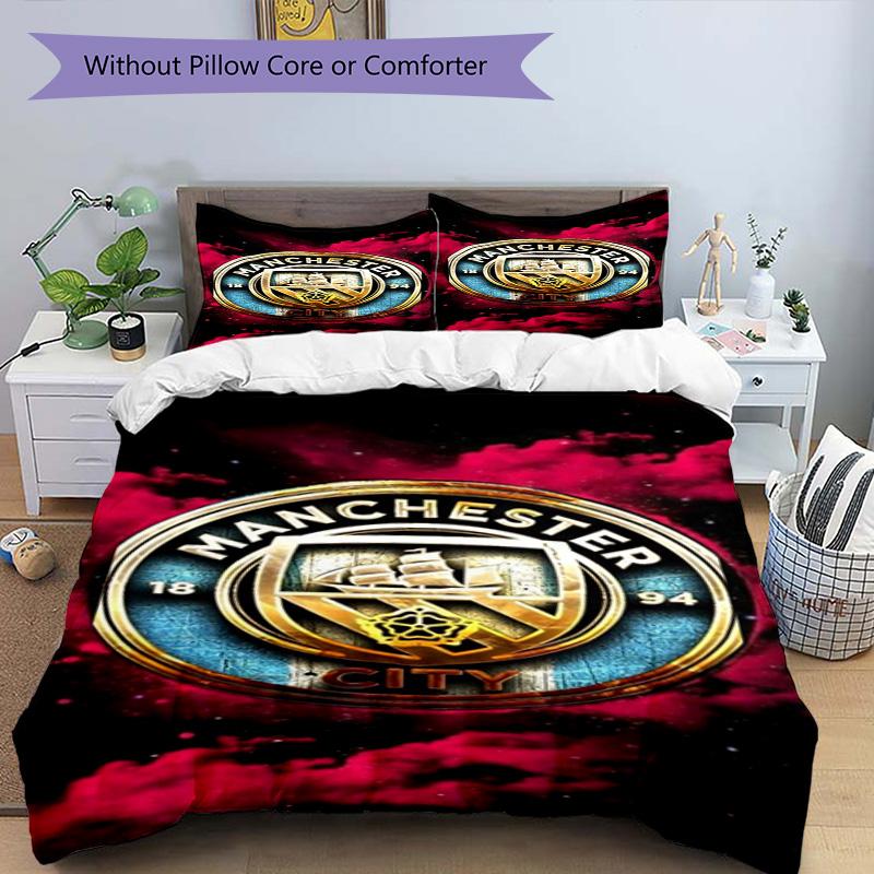 Manchester City F.C Printed Pattern Duvet Cover Set – includes 1 duvet cover and 2 matching pillowcases Bedroom decor Christmas gifts