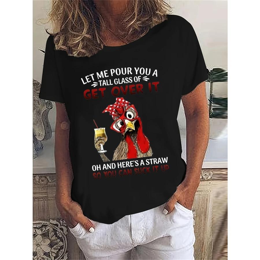 Футболка с принтом мультяшной курицы, повседневный топ с коротким рукавом для весны и лета, женская одежда