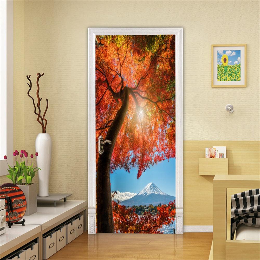 3d дверная наклейка, зеленые пальмовые растения, обои, самоклеящиеся, для входа, для дома, спальни, декоративные винилы, абстрактные линии, пейзажный постер