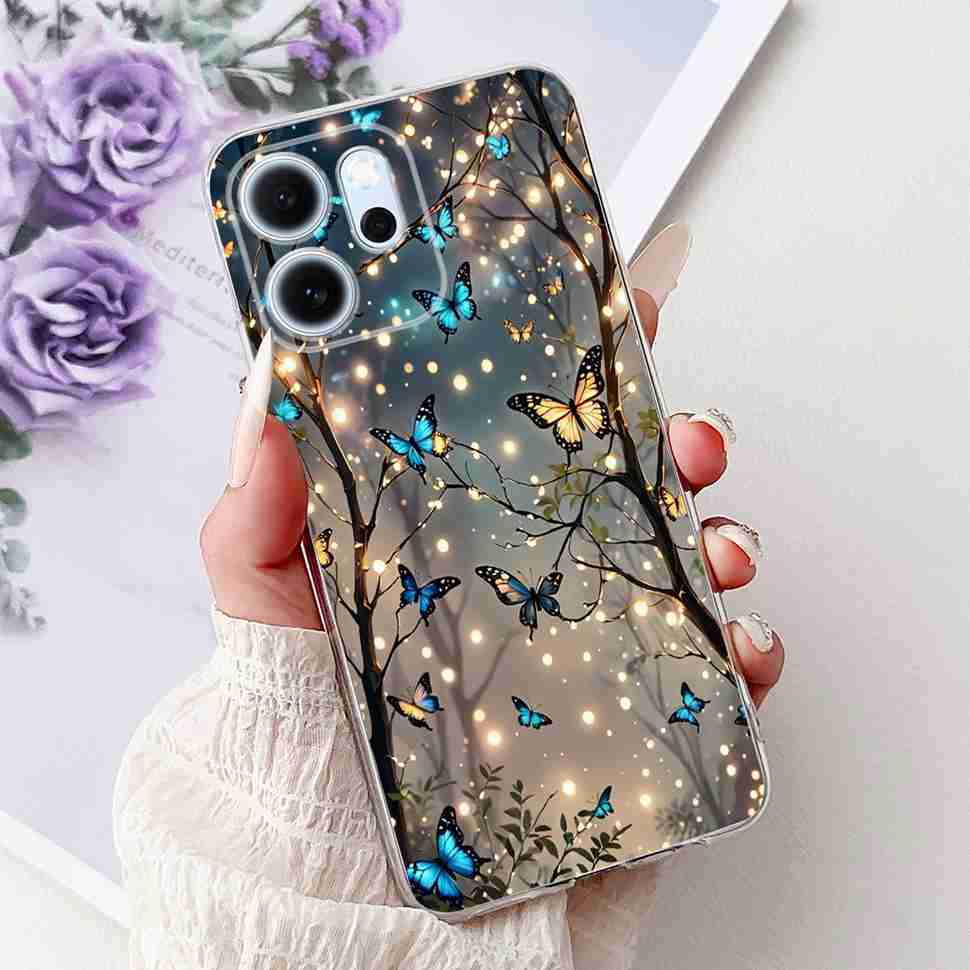 For Oppo Reno14 F 5G CPH27436.57" Case Colorful Butterfly Flowers TPU Soft Silicone Cover For Oppo Reno 14 F RENO14F Phone Cases