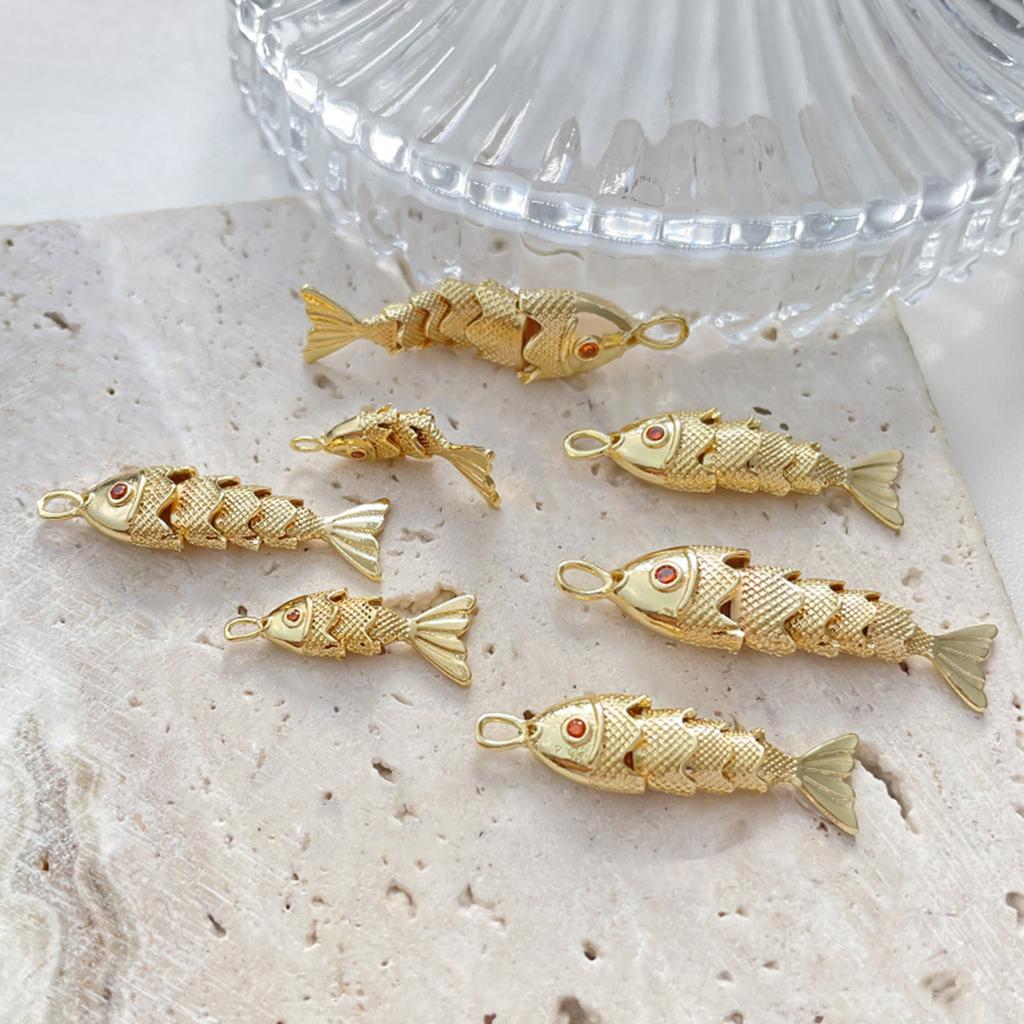 Copper Gold Fish Shaped Pendants Gold Color Pave Red Zircon Ocean Jewelry Pendants For Diy Necklace Bracelet Making Supplies 1PC