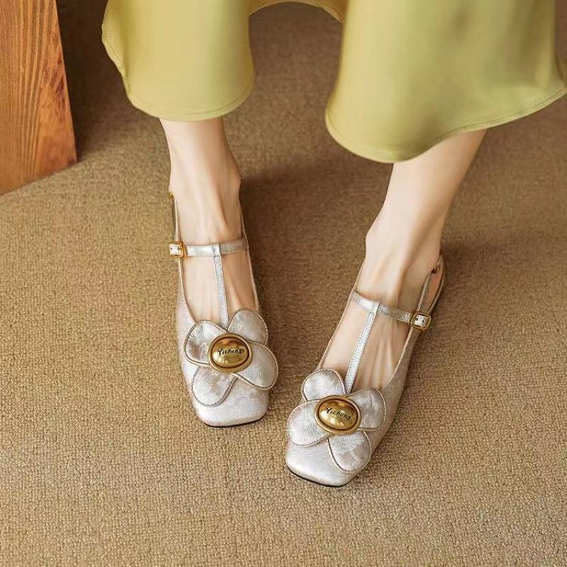 Новые женские туфли на высоком каблуке для весны и осени, женские туфли Мэри Джейн с круглым носком и низким каблуком, украшенные цветами, милые женские туфли