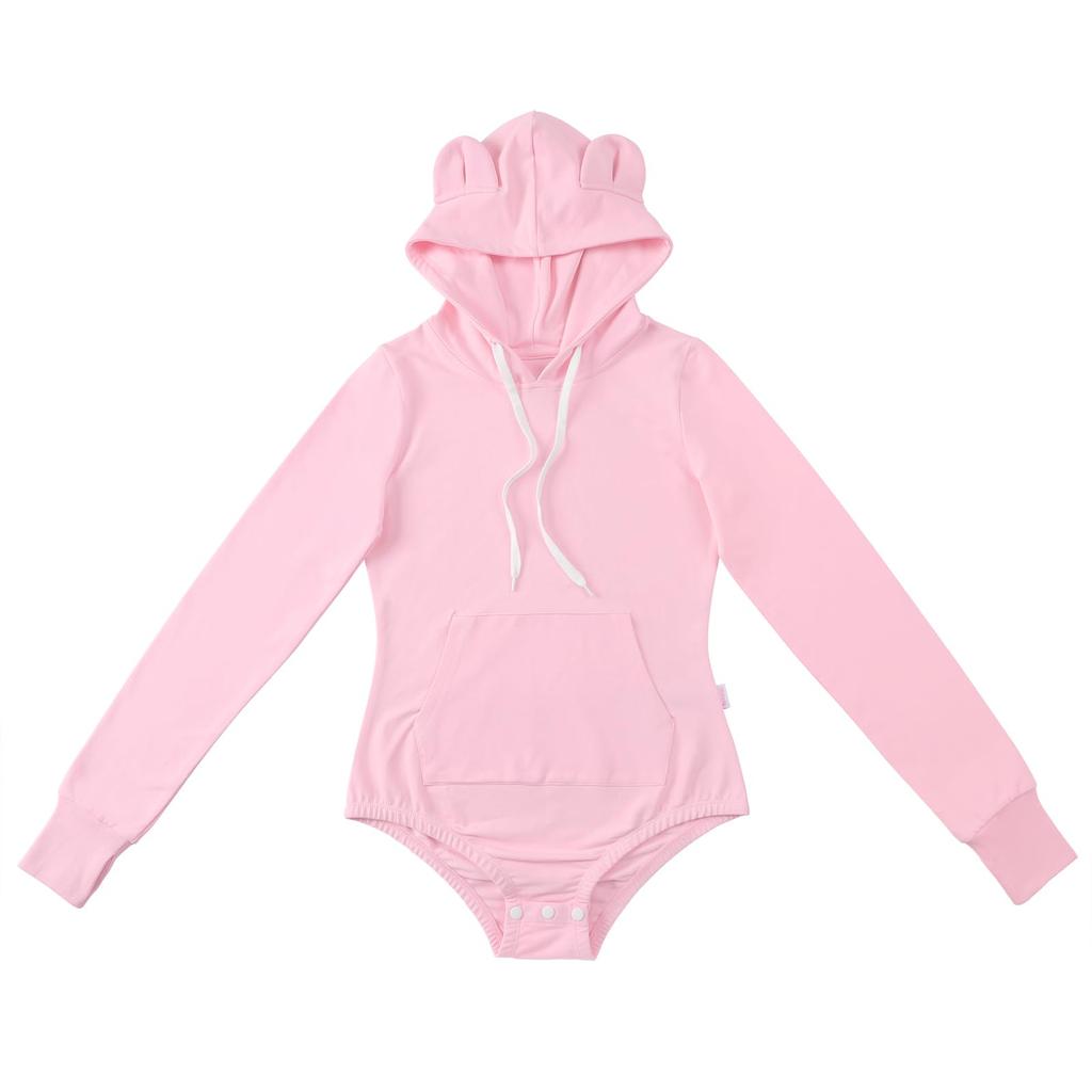 LittleForBig Милая хлопковая пижама Худи с пушистым медведем Длинный размер L Женский дизайн, Рукава, Розовый,