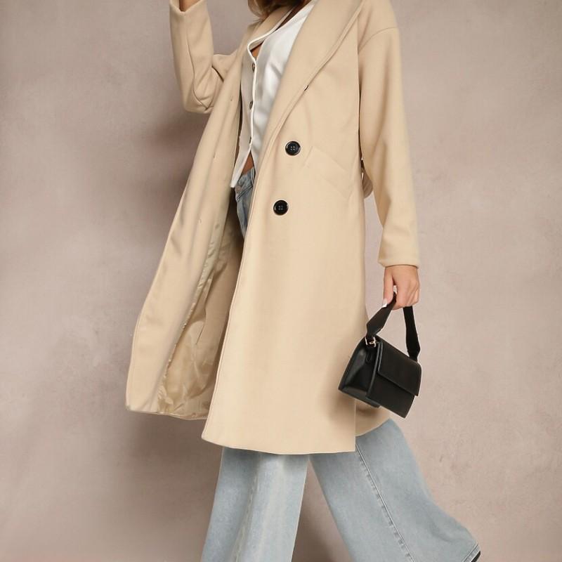 2025 Fall Winter Double Breasted Wool Blend Coat Women Warm Lined Real Pockets