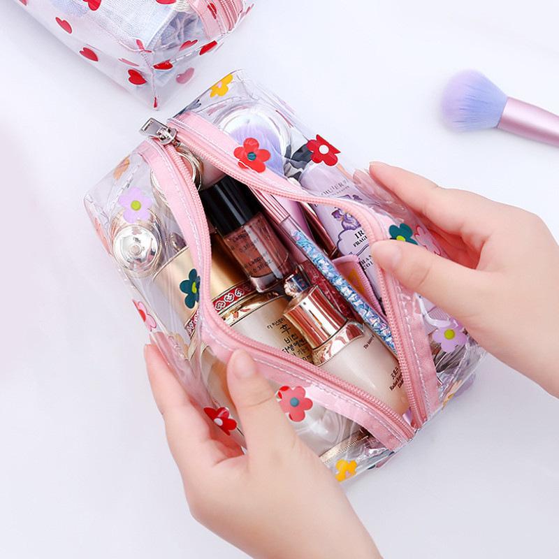 Portable Transparent Makeup Bag Zippered PVC Cosmetic Pouch for Women Travel Toiletry Storage Bag