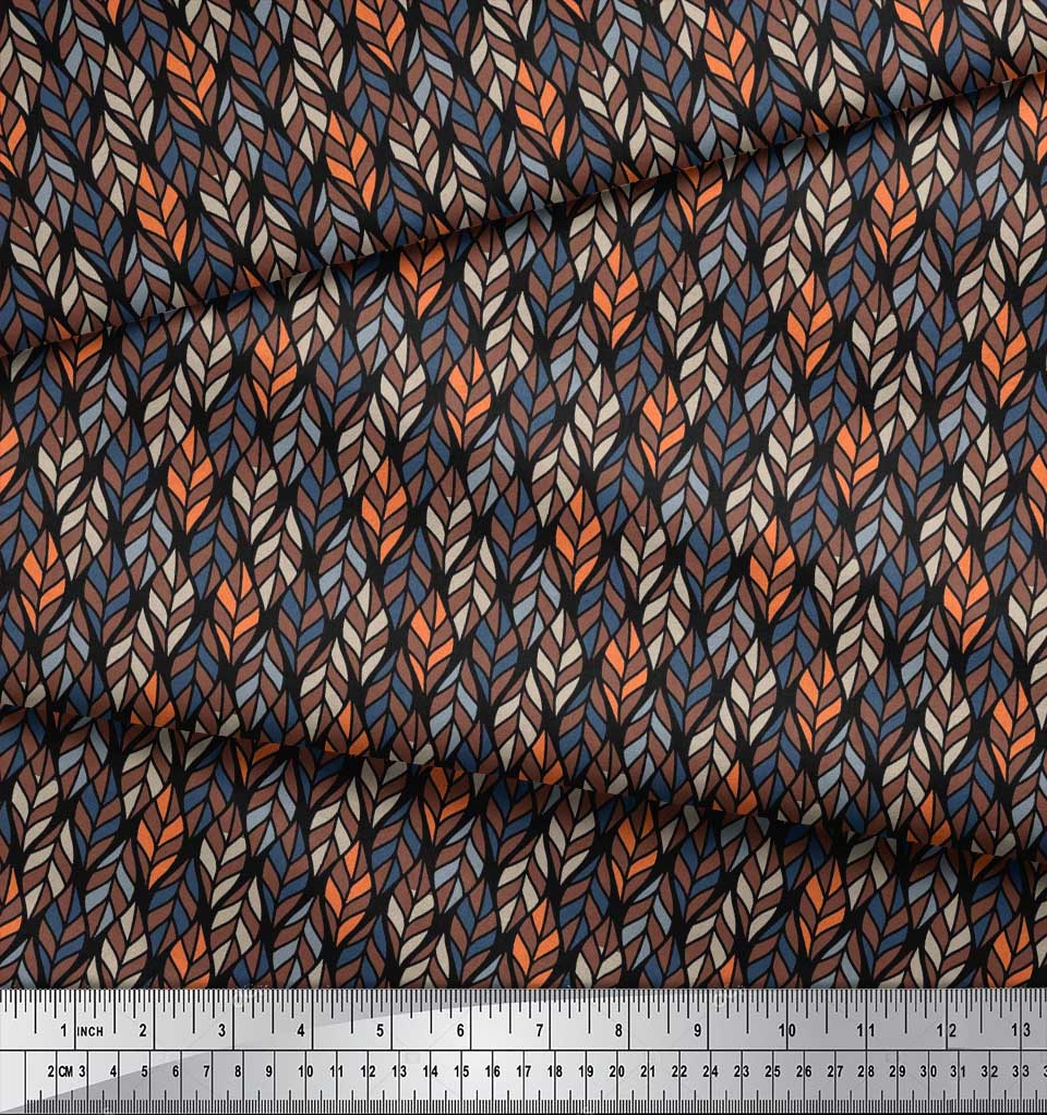 Soimoi Japan Crepe Satin Fabric Leaves Small Decor Fabric Printed Metre 42 Inch