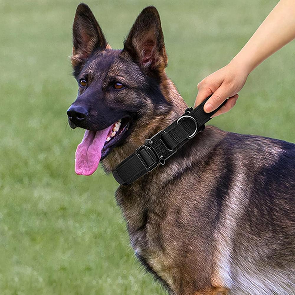 Новый тактический набор ошейника и поводка для собаки с ручкой для контроля и металлической пряжкой (черный)