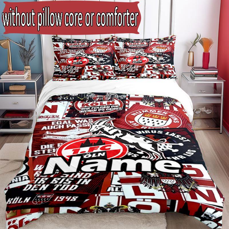 3pcs Duvet Cover Set (1*Duvet Cover + 2*Pillowcase, Without Core), Custom Name FC Koln Pattern Bedding Set, Home Bedroom Decor Gift
