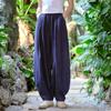Johnature Women Spring Wide Leg Pants Solid Color Linen Elastic Waist Trouser Loose Patchwork Women Long Pants