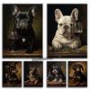 Vintage Dog Portraits Posters and Prints French Bulldog German Shepherd with Red Wine Wall Art Canvas Painting Home Room Decor