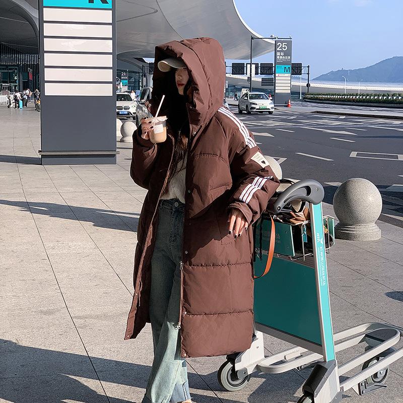 Длинная Зимняя Новая Корейская Версия Куртка Свободная Модная Куртка с Хлопковой Подкладкой Утепленная Куртка с Хлопковой Подкладкой
