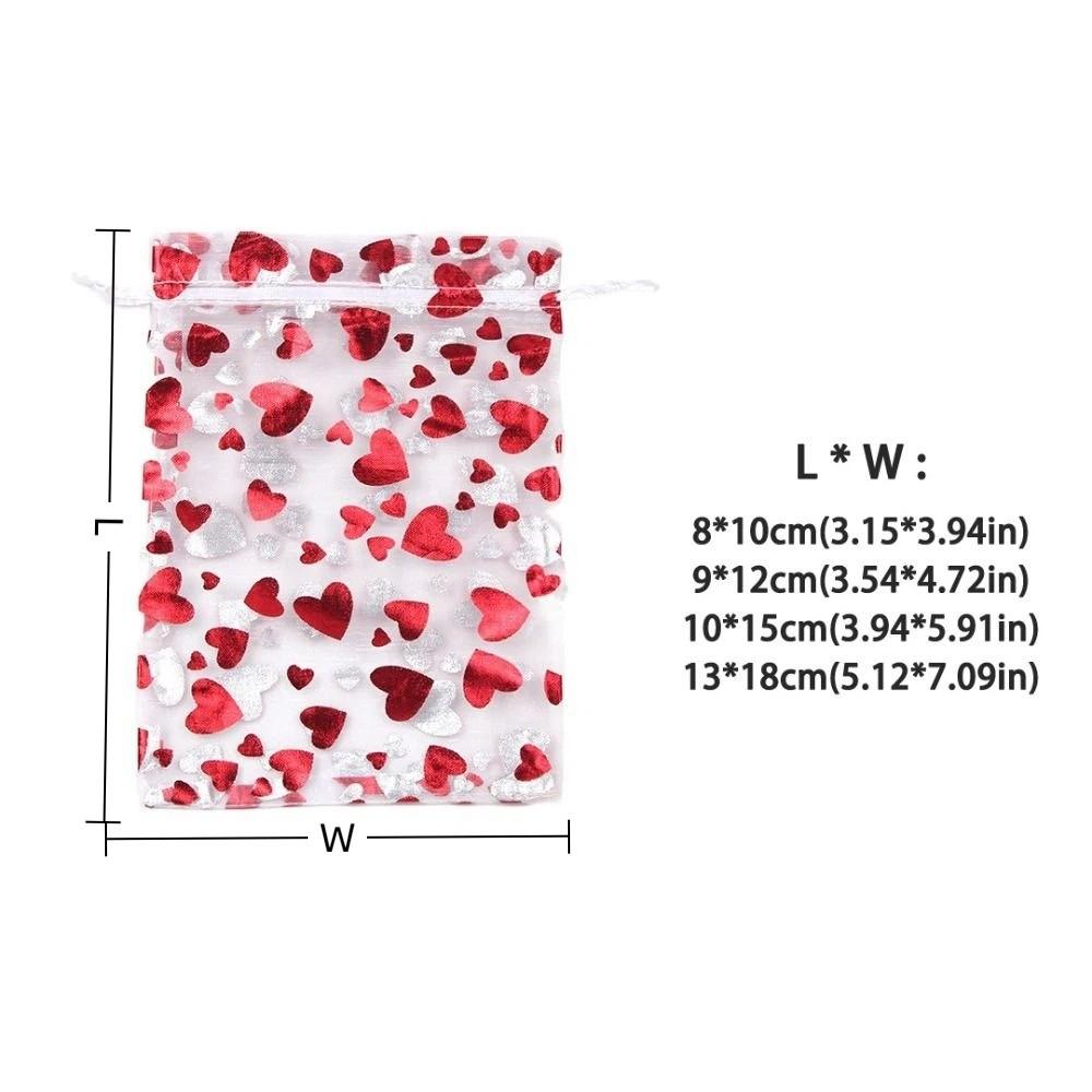 20pcs Love Heart Valentine's Day Gift Bag Drawstring Bronzing Gift Bag Mesh Candy Pouches Wedding