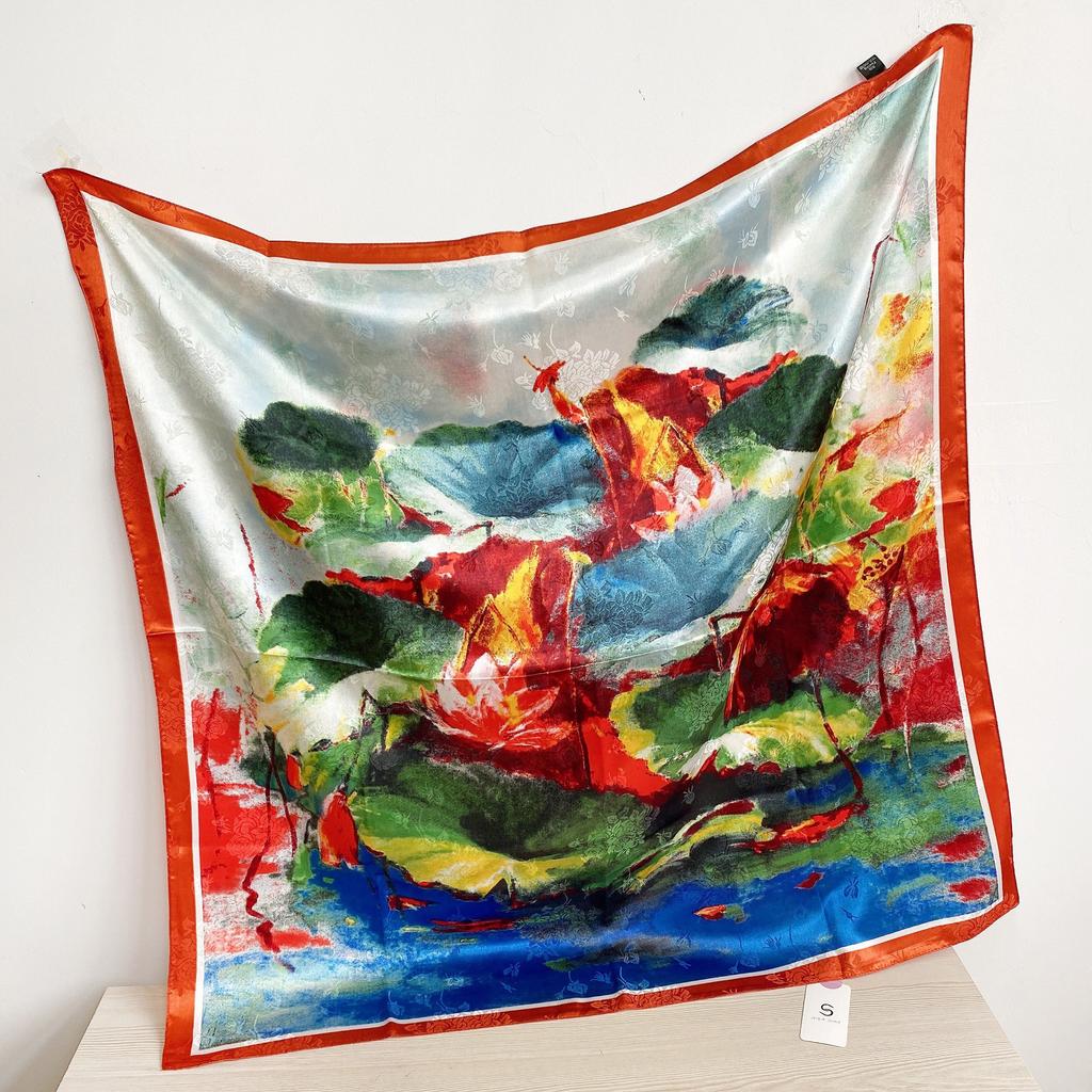 90 см квадратный большой квадратный шарф Four Seasons, роскошная декоративная рубашка, профессиональный платок, повязка на голову, солнцезащитный платок