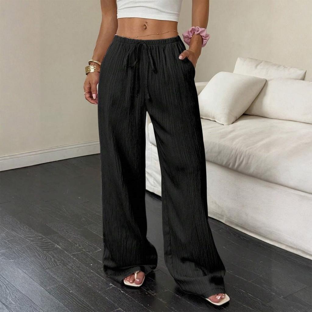 Модные женские универсальные брюки с кулиской, повседневные, однотонные, плиссированные, с широкими штанинами для женщин