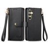 For Samsung Galaxy S25+ Case RFID Blocking Zipper Pocket Leather Wallet Phone Cover with Strap