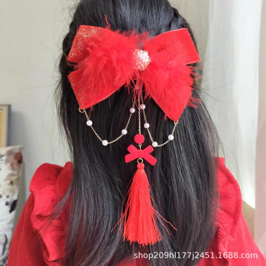 Праздничные красные новогодние аксессуары для волос: Ленты, банты, шпильки, головные уборы и заколки с кисточками для девочек