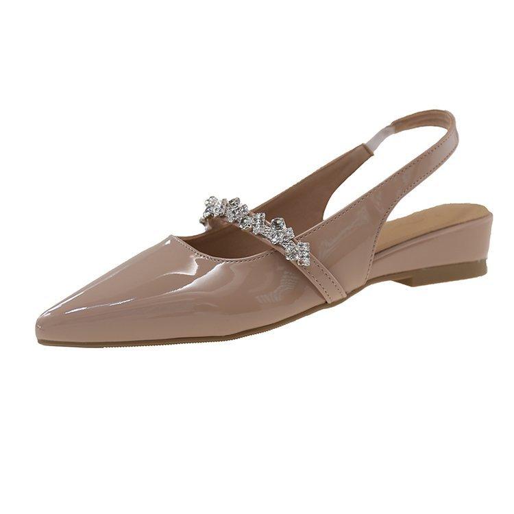 Giant Skinny~ Rhinestone Silver Pointed Back Air Mary Jane Small Leather Shoes Women's Summer Low Heel Baotou Sandals