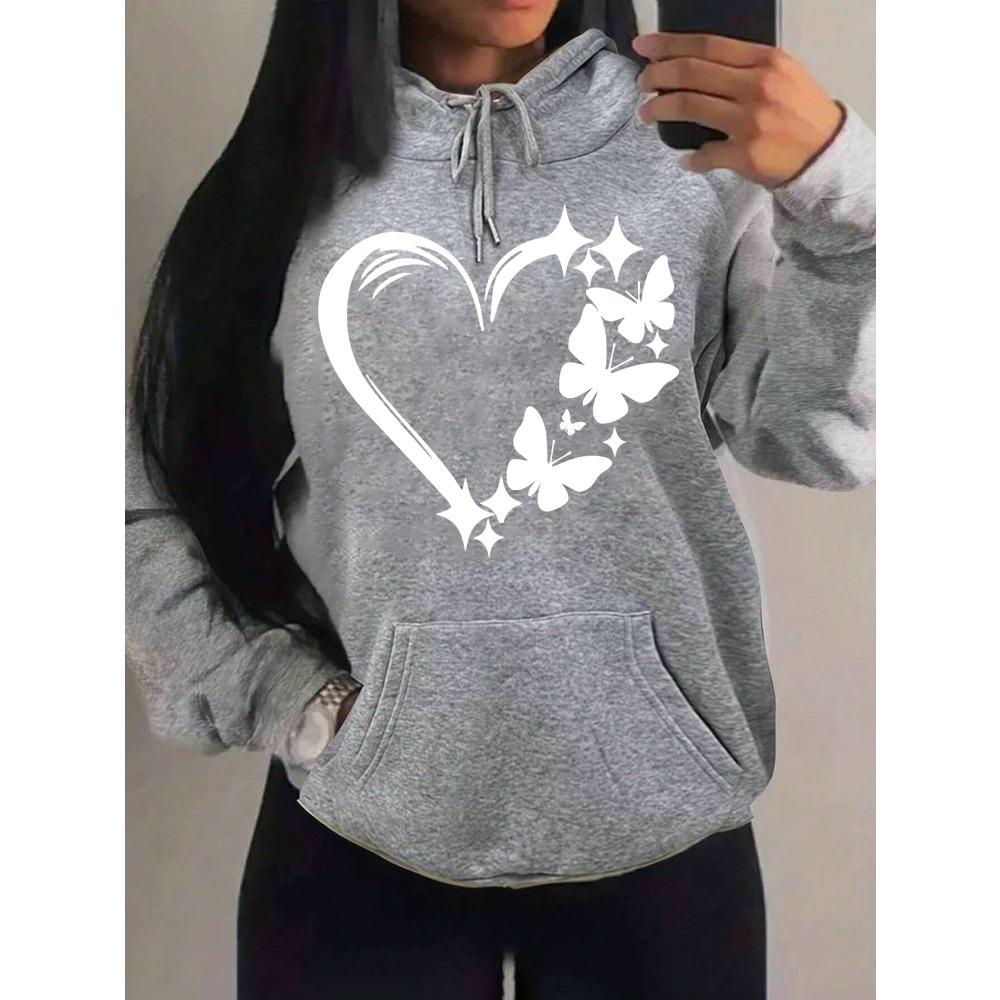 Худи с принтом «Любовь и Бабочки» Женские Уличные Худи Модные Карманные Одежда Винтажное Многоцветное Худи