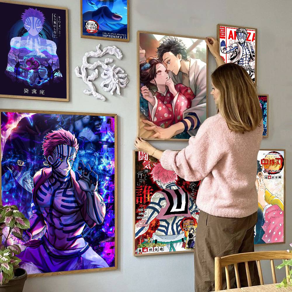 Rengoku Akaza Demon Slayer Anime Movie Sticky Posters Vintage Room Home Bar Cafe Decor Room Wall Decor