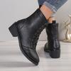 Women's Boots with British Style, Casual and Trendy High Top Leather Zipper Short Boots, Solid Color Fashionable and Versatile