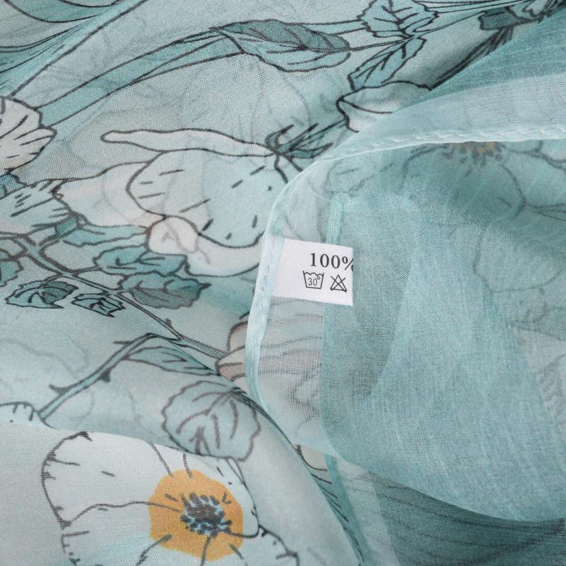 [BYSIFA] Bean Green 100% Silk Chiffon Hijab Scarf Ladies Brand Long Scarf Beach Shawls Autunm Winter Women Floral Design Scarves
