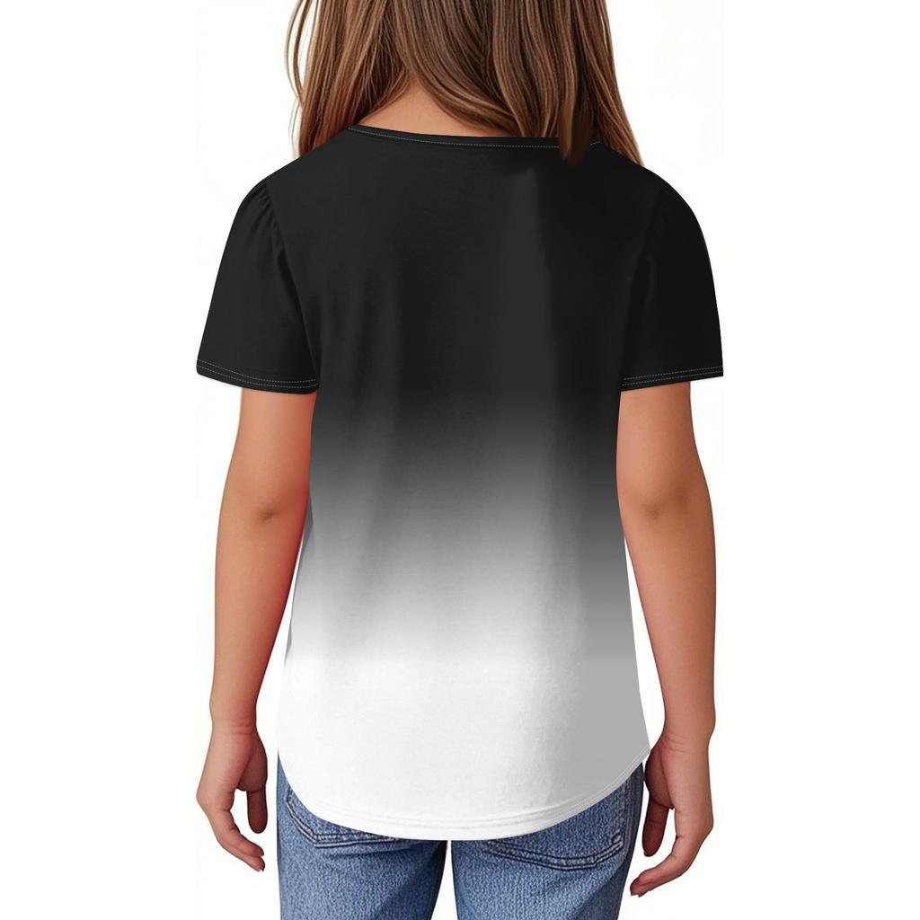 Children Fold T-shirts Short-sleeved Summer Round Collar Gradient Leisure Coat T-shirt