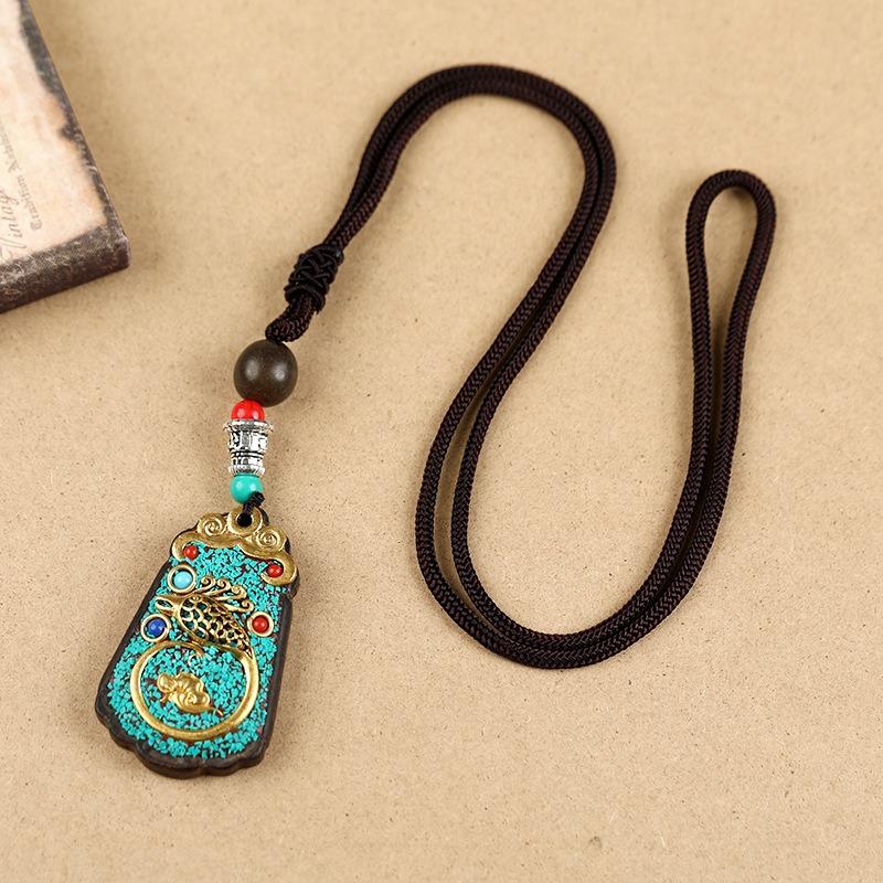 Tibetan Thangka Necklace Ebony Buddha Pendant Men's and Women's Long Simple Sweater Chain Retro Accessories