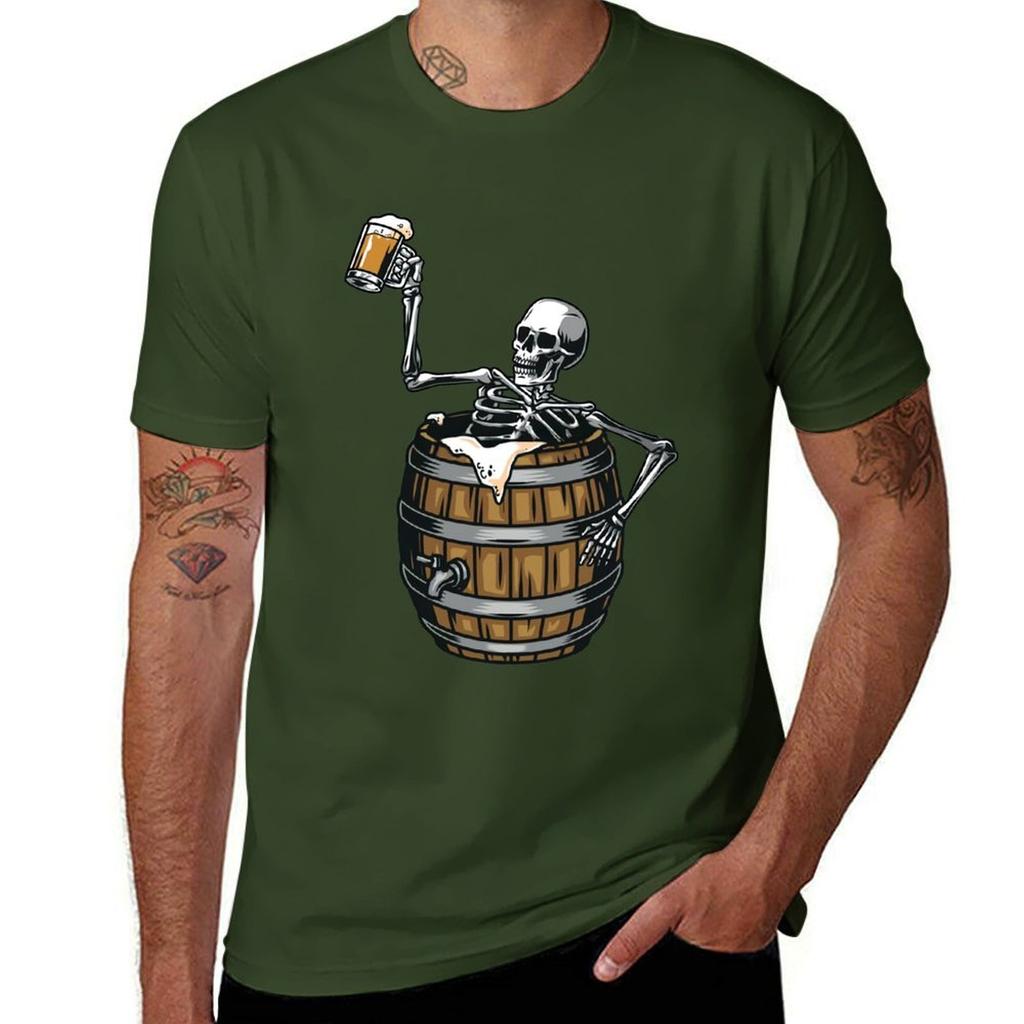 Skeleton Drinking Beer T-Shirt Customizeds Tees Customs Design Your Own Sweat Fruit of the Loom Mens T Shirts